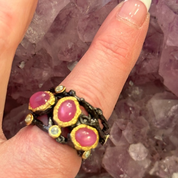 Star Ruby blackened 925 sterling silver band ring - Picture 8 of 9